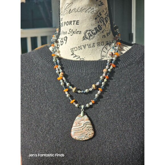 Picture Jasper Pearl Carnelian Sterling Silver Double Strand Necklace Toggle Clo - Picture 8 of 8